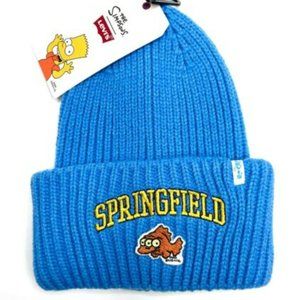 Levi's x Simpsons Nwt Blue Springfield Blinky Fish Knit Beanie Cap Hat- UNISEX